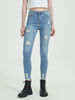 Jean Femme Déchiré Long Pantalons Coupe Cintrée avec Boutons avec Poches à Zip Bicolores Pantalons Long