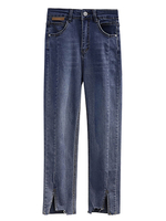 Jean Femme en Denim Pantalons Longs Coupe Cintrée à Zip avec Poches Unicolore