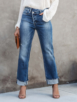 Jean Femme Pantalon Chic Bleu Droit Denim