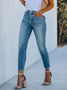 Jean Femme Pantalons Longs en Denim Coupe Cintrée avec Poches Unicolore