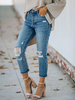Jean Pantalons Déchiré Femme Long Coupe Cintrée à Zip avec Poches Moulant Unicolore Jean Femme