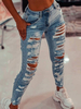 Jean Pantalons Déchiré Femme Long Coupe Cintrée à Zip avec Poches Moulant Unicolore Jean Femme