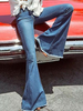 Jean Pantalons en Denim Bas Evasée à Zip avec Poches Unicolore