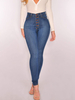 Jean Pantalons en Denim Femme Long Coupe Cintrée à Zip avec Bouton Unicolore Jean Femme