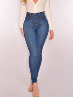 Jean Pantalons en Denim Femme Long Coupe Cintrée à Zip avec Bouton Unicolore Jean Femme