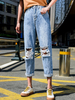 Jean Pantalons Longs Déchiré Femme Coupe Cintrée à Zip avec Boutons avec Poches Unicolore Pantalons Femme
