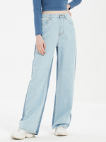 Jean Pantalons Longs Femme Coupe Cintrée avec Boutons avec Poches Unicolore