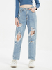 Jean Pantalons Longs Femme Coupe Cintrée avec Boutons avec Poches Unicolore