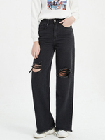 Jean Pantalons Longs Femme Coupe Cintrée avec Boutons avec Poches Unicolore