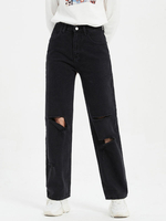 Jean Pantalons Longs Femme Coupe Cintrée avec Boutons avec Poches Unicolore