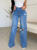 Jean Pour Femme Charmant Droit Affligé Polyester