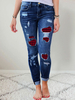 Jeans bleu pour femme Pantalon coupe fuselée en denim à taille surélevée Cowboy
