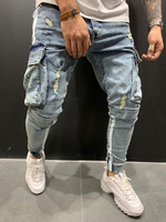Jeans homme chic en détresse design antique skinny bleu ciel noir pantalon en jean noir