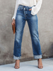 Jeans Pantalon Femme Moderne Ombre Bleu Droit Polyester