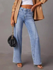 Jeans Pantalon Large En Denim Femme Cool Bleu Large Polyester