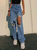 Jeans Pantalons Bleu Cut Out Denim Trousers
