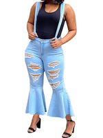 Jeans pour femme Cowboy Denim Taille décontractée naturelle Jeans déchirés Pantalon à fond de cloche