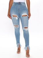 Jeans pour femme Sexy Denim coupe fuselée en détresse