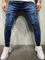 Jeans pour hommes Casual Décoré Zip Été Printemps Bleu Bleu
