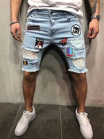 Jeans pour hommes Casual Distressed Antique Design Skinny Light Blue Sky Denim Shorts