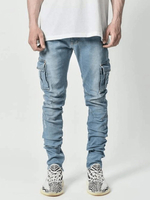 Jeans pour hommes Casual Distressed Antique Design Skinny Light Blue Sky Pantalon en denim