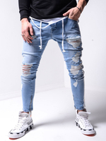 Jeans pour hommes Jeans à la mode pour hommes Chic en détresse Design antique Skinny Grey Light Blue Sky