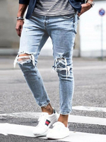 Jeans pour hommes Jeans à la mode pour hommes Chic en détresse Design antique Skinny Light Blue Sky Blue Light