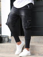 Jeans pour hommes Jeans pour hommes Chic Distressed Zipper Skinny Bleu Bleu