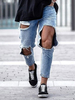 Jeans pour hommes Pantalon en denim bleu ciel clair skinny en détresse vieilli design antique