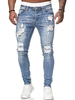 Jeans pour hommes Pantalon en denim bleu ciel clair skinny en détresse vieilli design antique