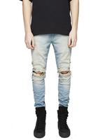 Jeans Ripped homme 2021 Distressed bleu légér Jeans Skinny