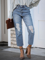 Jeans Taille Haute Femme Bleu Clair Avec les Boutons Déchirures Jeans Pantalons Taille Bas Femme