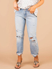 Jeans Taille Haute Femme Bleu Clair Avec les Boutons Déchirures Jeans Pantalons Taille Bas Femme