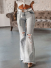 Jeans Taille Haute Femme Bleu Clair Déchirures à Zip Coupe Cintrée Jeans Pantalons Taille Bas avc Ceinture Femme Bas Evasée