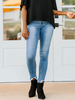 Jeans Taille Haute Femme Bleu Clair Moulants Avec les Boutons Déchirures Jeans Pantalons Taille Haute avec Franges Femme