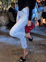 Jeans Taille Haute Femme Bleu Clair Moulants Avec les Boutons Jeans Pantalons Taille Bas Femme