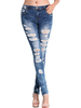 Jeans Taille Haute Femme Bleu Déchirés avec Poches Jeans Pantalons Taille Haute Femme