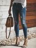 Jeans Taille Haute Femme Bleu Foncé Avec les Boutons Déchirures Jeans Pantalons Taille Bas Femme