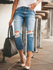 Jeans Taille Haute Femme Bleu Foncé Imprimés Moulants Avec les Boutons Déchirures Jeans Pantalons Taille Bas Femme