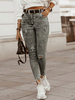 Jeans Taille Haute Femme Imprimés Gris Avec les Boutons Déchirures Jeans Pantalons Taille Bas Femme