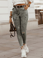 Jeans Taille Haute Femme Imprimés Gris Avec les Boutons Déchirures Jeans Pantalons Taille Bas Femme