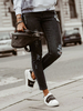 Jeans Taille Haute Femme Noir Moulants Avec les Boutons Déchirures Jeans Pantalons Taille Bas Femme