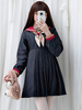 Jolie robe OP Lolita Lolita Bows Noir Imprimé Manches Longues Robes One Piece Lolita Déguisements Halloween
