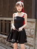 JSK de style chinois Robe JSK brodée Jupe pull Lolita noire à deux tons Déguisements Halloween