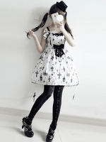 JSK Gothique Lolita Robe Imprimé Bow Lace Lolita Jumper Jupe Déguisements Halloween