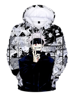Jujutsu Kaisen Sorcery Fight Gojo Satoru Sweat à capuche noir Polyester manches longues Jewel Neck Top Anime Sweat