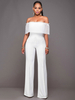 Jumpsuit 2021 blanc féminin hors la combinaison Dressy épaule à jambe large