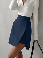 Jupe bleu marine foncé taille haute fendue superposition jupes décontractées dété