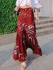 Jupe Boho Chiffon 2021 Mermaid fleur printé haut Slit Boutons décor volants Jupe long