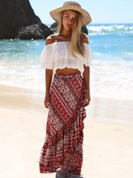 Jupe Boho Maxi 2021 volants printé Slit Asymmetrical rouge Jupe